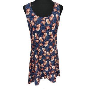 Nine Bird Blue Hawaiian Floral Sleeveless Midi Style Dress Size Large‎